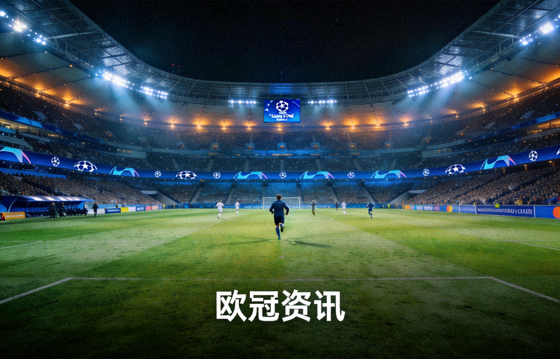 欧冠比赛夜晚球场全景，看台灯光与草坪清晰可见，用于雷速官网欧冠资讯配图