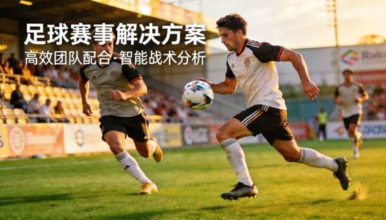 足球联赛比赛中球员在球场上传递配合的画面，用于足球赛事解决方案展示